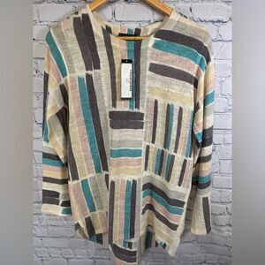 NWT Nally & Millie Lightweight Abstract Geo Boho Art to Wear Crewneck Sweater S